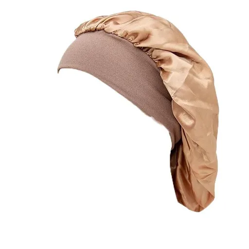 Sleeping Bonnet Hair Wrap Silk Satin Cap Women Elastic Night Soft Hat Headwear - Gold