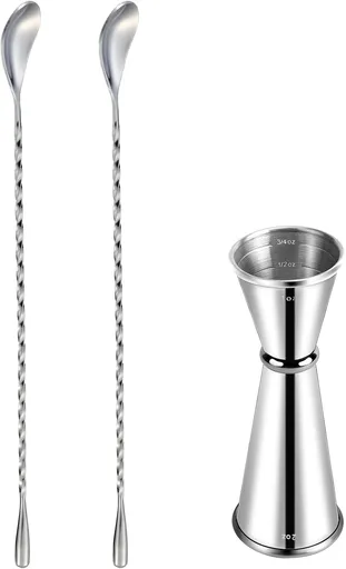 Mixing Spoon and Jigger for Bartending Stainless Steel Home Bar Tool for Making Delicious Cocktails Drinks Juice