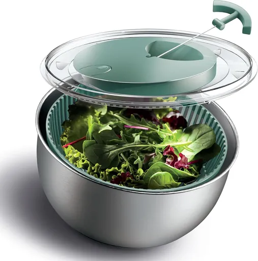 Stainless Steel Salad Spinner - 5 Qt. Lettuce Washer And Vegetable Spinner Dryer for Easy Salad Prep - Non Slip Base with Pull Handle - Auto Stop Brake System, Stain and Odor Resistant