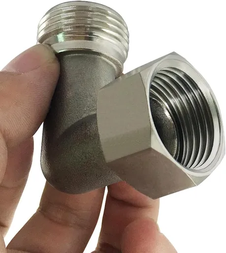 Stainless Steel Garden Hose Elbow 90 Dedgree Water Hose Connector Right Angle 3/4 GHT Male to Female Adapter for RV Camper Outdoor Faucets