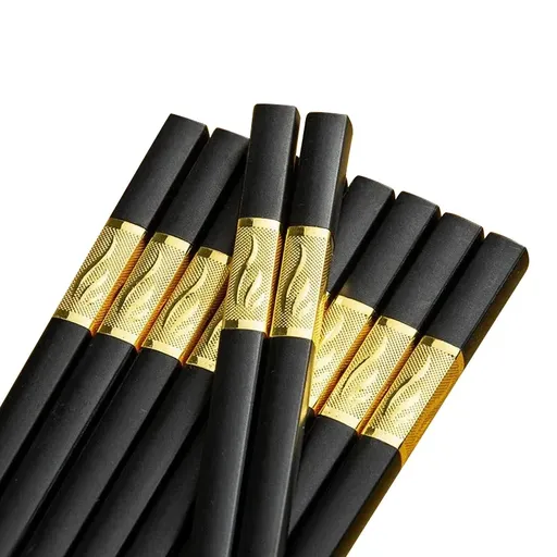 10Pairs Premium Fiberglass Reusable Chopsticks - Dishwasher Safe - Golden-2