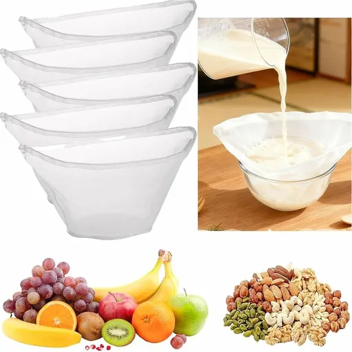 Nylon Filter Bag, 5PCS Bowl-Shaped Reusable Fine Mesh Cheesecloth Bag for Straining, Multi-Purpose Food Filter Bag Suitable for Nut Milk, Juice, Soy Milk, Dumpling Fillings
