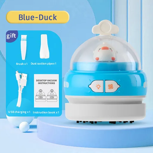 Blue-Duck Mini Animal Desktop Vacuum Cleaner - USB Rechargeable, Night Light, 2-Speed Suction, Detachable & Washable - Portable Handheld Cleaner for Keyboard, Eraser Shavings, Desk