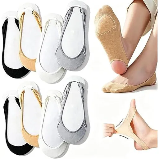 Invisible Padded Boat Socks, No Show Socks for Women, Sponge Cushioned Bottom, Non Slip & Breathable Ultra Low Liner Socks for Flats, Sneakers, Heels (8 Pairs)