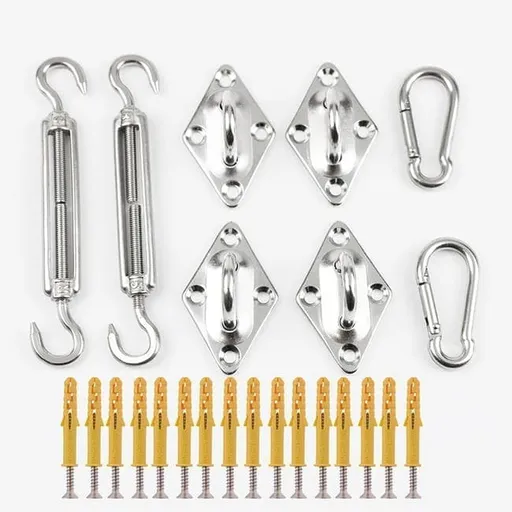 Sunshade Mounting Kit with Hooks Brackets Tension Screws Carabiners and Pad Eyes