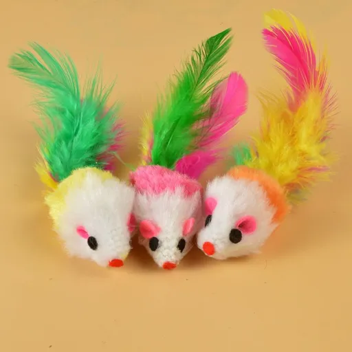 Cat Toy Plush Mouse Colorful Feathers Pet Beibei Color feather mouse (4.5*2.5 Total Length 10cm)