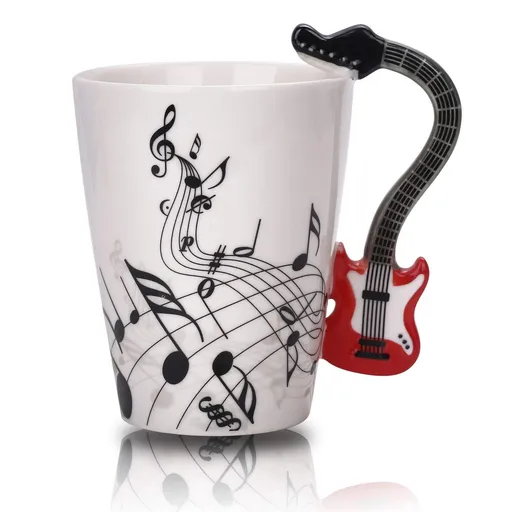 Mug Music Note Tea Coffee Milk Ceramic Guitar Music Cup Mug Gifts for Guitar Players Musicians,Music Lover Gift for Women,Men,Red