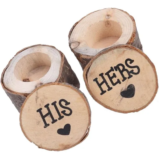 2pcs Wooden Wedding Ring Box, Rustic Shabby Chic Holder for Ceremony, Engagement Ring Display Keepsake