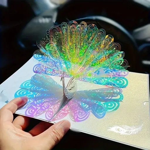 Stylish 3D Universal Greeting Cards for Anniversaries, Housewarmings, Retirements, Birthdays & Gratitude Expressions Peacock Opening Its Tail (with Message Card + Envelope)