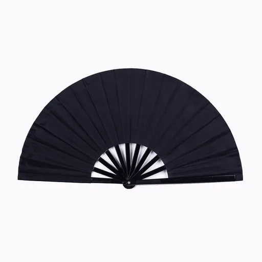Folding Fan Black Large Hand Fan Chinese Kung Fu Tai Chi Handheld ABS Plastic Nylon Men's Folding Fan