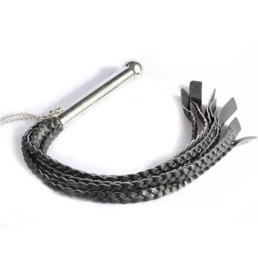 House Of Dasein Braided Leather Flogger Metal Handle Impact Play Spanking Whip Bdsm