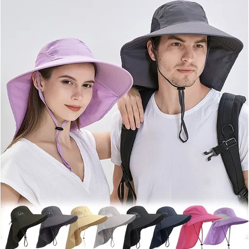 Wide Brim Sun Hat with Neck Flap for Women Men Hiking Fishing Gardening Hat Waterproof with UV Sun Protection