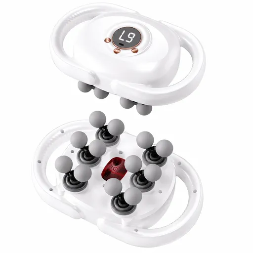 White 12-Head Electric Neck Back Massager with AI Dynamic Strength Adjustment and Soothing Red Light - Rechargeable Full Body Deep Tissue Fascia Gun, Mutifunction Hands-Free Operation