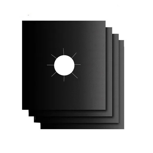 Non-Stick Gas Range Protectors - Reusable Aluminum Foil Gas Stove Burner Cover Protector Liner Clean Mat Pad - Set of 4 (black)