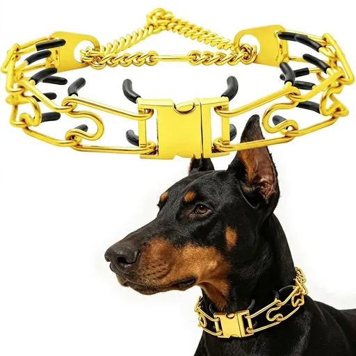Premium Quick-Release Dog Training Chain Collar with Stimulation Nodes – Durable Stainless Steel Slip Collar for Large & Medium Breeds, Correct Pulling and Jumping Behaviors with Comfortable Rubber-Tipped Prongs. (S, Gold)