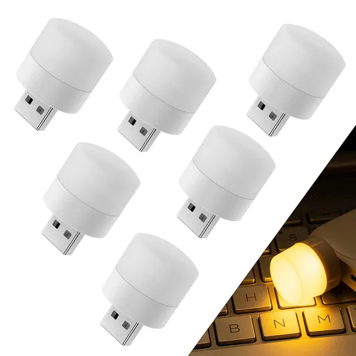 USB LED Light, Energy-Saving Light, Compact LED Bulb, Portable Lighting, Ambient Lighting, Decorative Lamp, Mini (Warm,6Pcs)