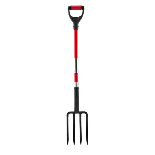 4 Tines Garden Fork Fiberglass Handle 45 in Spading Pitchfork Heavy Duty