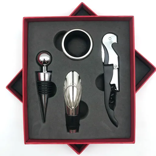 Wine Opener Set Rustproof Stainless Steel Exquisite Packaging Handle Corkscrew Kit for Home Bar Restaurant Gifts Red