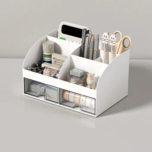 White Two Drawer Desktop Storage Case, Thickened Non-Toxic Desk Organiser, Convenient Storage For Students’ Daily Desk Supplies