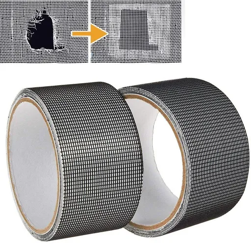 2-Roll Fiberglass Insect Screen Repair Tape, Self-Adhesive Black Mesh, 5 x 200 cm Each