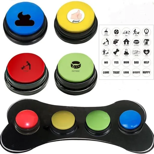 Dog Buttons Talk, Recordable Dog Clicker for Training, Dog Buttons for Communication Starter Set with Mat, Dog Talking Buttons Training Clicker for Small Dogs & Cats (Colorful, 4 Packs)