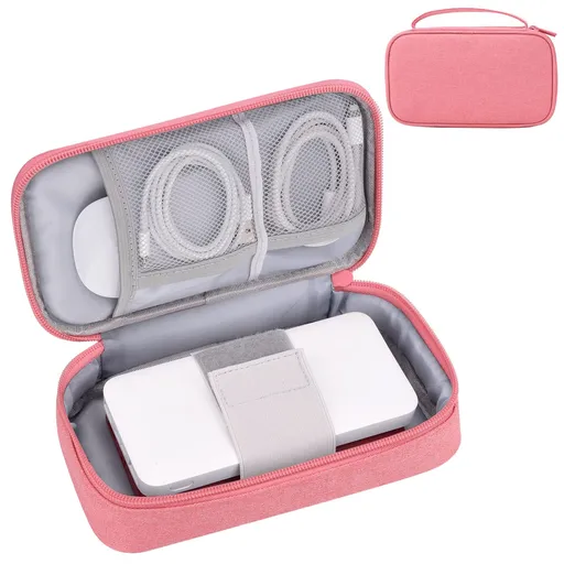 Charger Organizer Bag, Travel Case for Cords, Cable, Portable Power Bank, Hard Drive ( Small, Pink)