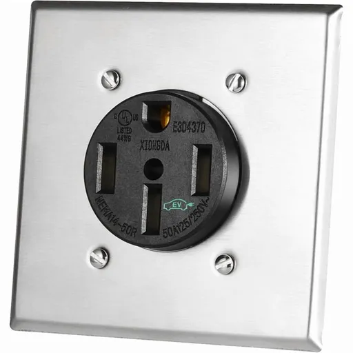 50Amp 14-50R EV Charging Receptacle with Stainless Steel Wall Plate,125/250V 3-Pole 4-Wire Grounding for EV,RVS