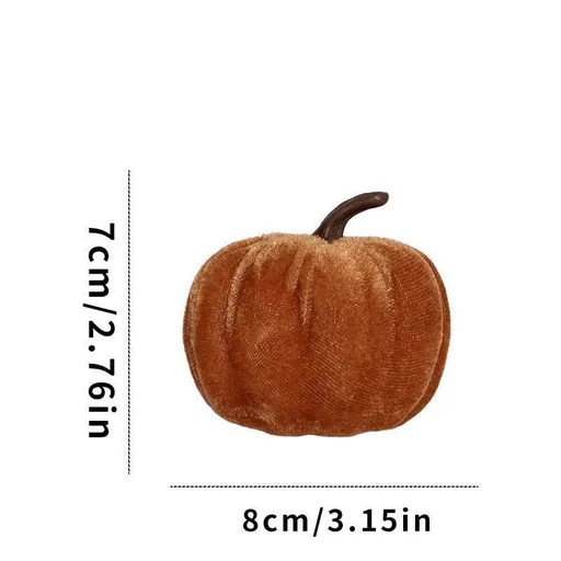 Artificial Flocked Pumpkin Ornament Soft Touch 8cm Brown