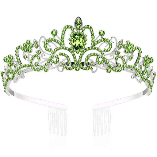 Crystal Crowns and Tiaras with Comb Headband for Girl or Women Birthday Party Wedding Prom Bridal Christmas ( Light Green)