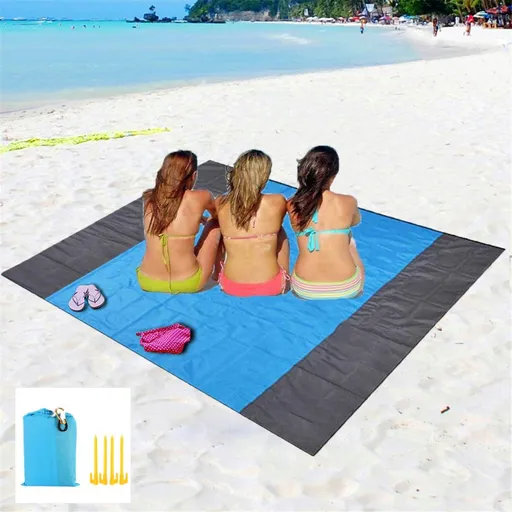 79" x 57" Sand Free Beach Blanket Water Resistant & Sand Proof Beach Mat, Soft Ripstop Nylon Pocket Picnic Blanket with