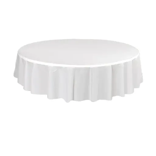 10pcs Round Tablecloth Solid Color Waterproof PEVA Table Cover 213cm Diameter - White