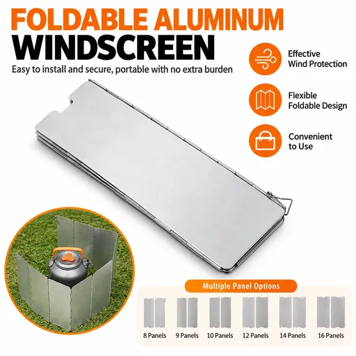 Outdoor Camping Folding Aluminum Alloy Stove Windscreen with Storage Bag - 8 Pieces Portable Gas Stove Wind Shield Board Set, Total Length 67 cm x Height 24 cm