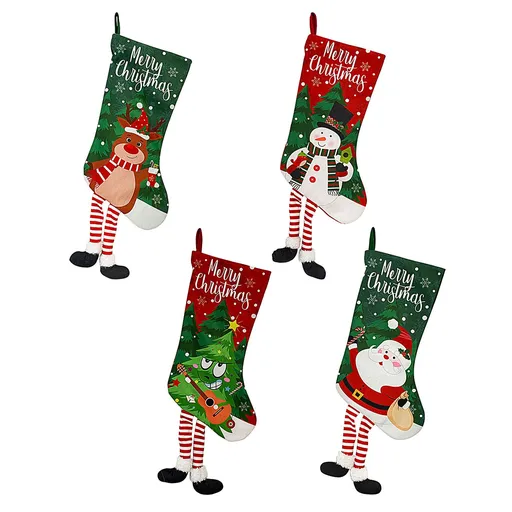 4pcs Xmas Socks Comfortable Cute Cartoon Elk Old Man Xmas Tree Snowman Decorative Socks for Xmas Decor