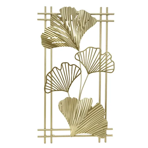 Gold Metal Wall Decor Golden Leaf Wall Hanging Decor Art Sculpture with Frame for Living Room Office Home Hotel