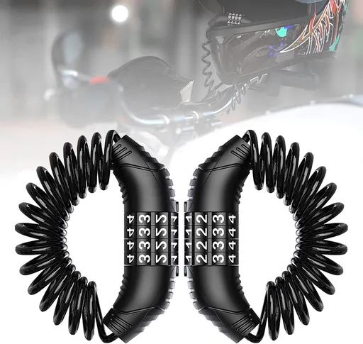Combination lock - 2 pieces - Black - Motorcycle helmet lock - Theft security - Retractable - Luggage lock - With 4-digit combination - Security lock