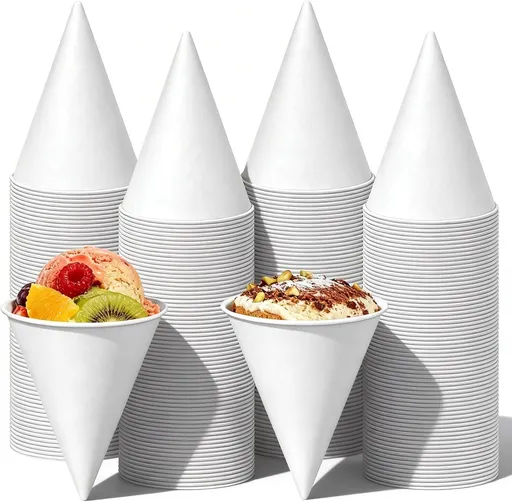 400 Count 4.5 oz Paper Snow Cone Cups, Paper Ice Cream Cups, Disposable Cone Cups for Shaved Ice, Candies, Popcorn, Cherry, Desserts