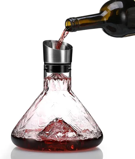 Wine Decanter with Aerator Filter and Lid 18cm Hand-Blown Crystal Iceberg Design