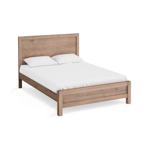 4 Pieces Bedroom Suite in Solid Wood Veneered Acacia Construction Timber Slat Queen Size Oak Colour Bed, Bedside Table & Dresser