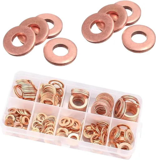 200 PCS Car Copper Crush Metric Washers Assortment Kit, 9 Sizes Flat Sealing Gasket Set, Anti-Leak Heat Resistant Oil Pan Washers, Replacement for Cars Motorcycles (Gold)