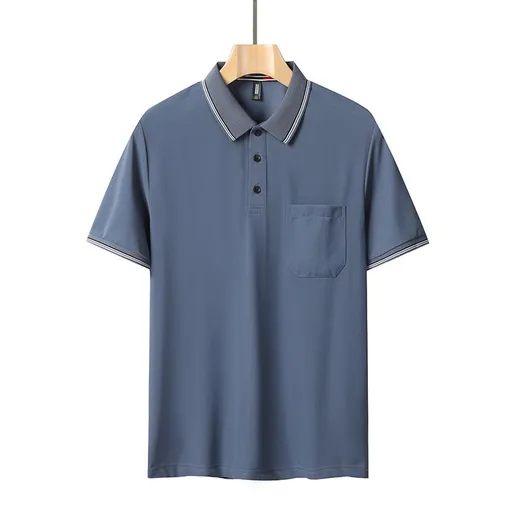 Aguida Men Summer Ice Silk Polo Shirt 6615 lapel gray blue XXL 80.00 kg-90.00 kg