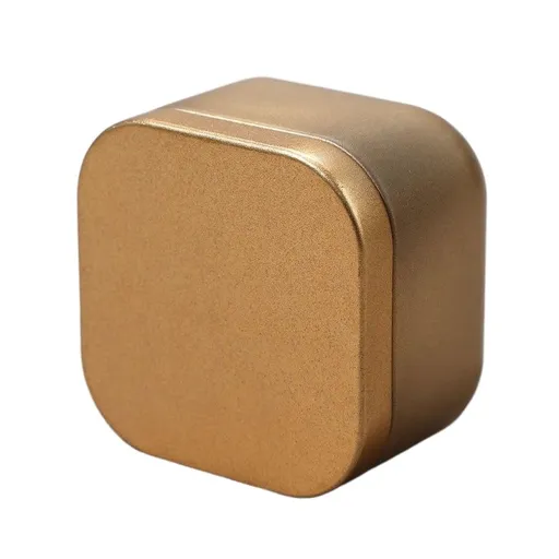Square Metal Tea Caddy with Secure Lid for Loose Leaf Tea, Coffee, Sweets and Small Dry Goods, Compact Kitchen Storage Tin, Gold