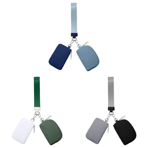 Keychain Wallet Mini Zip Around Wristlet Wallets For Women Detachable Dual Pouch Wristlet Portable Coin Purse Small Wallets For Travel Sports Outdoors D-Blue 1PCS & Grey 1PCS & Dark Green 1PCS
