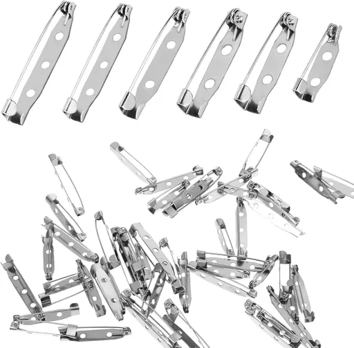 60 Pcs Brooch Pin Backs, 6 Sizes Metal Flat Back Safety Pins, Bar Pin Backings with Secure Locking Clasp for DIY Jewelry Making, Name Tags, Badges Craft Projects​ (Silver Color)