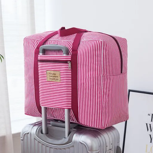 Travel Storage Bag Oxford Cube Waterproof Rose red stripes Large 48X38X24cm