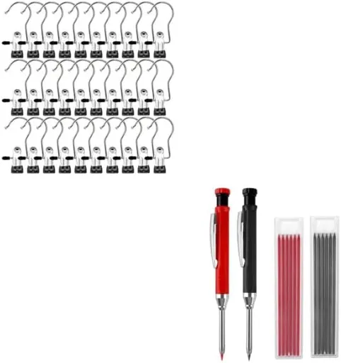 Laundry Hooks Hanging Clips Clothes Pins Closet Hanger Organizer + 2 Pack Carpenter Pencils Mechanical Pencils with 12 Refills