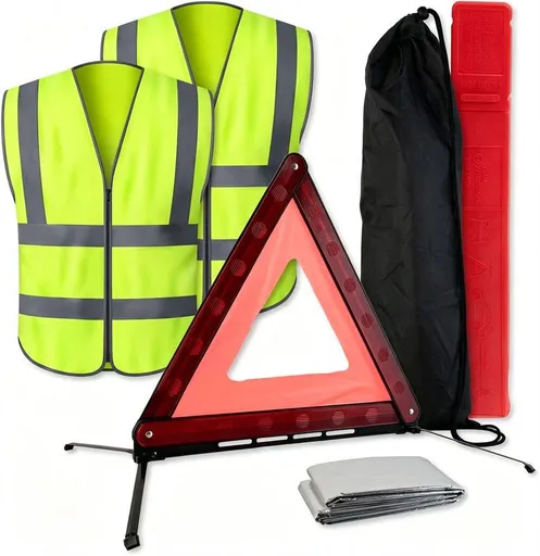 4-Piece Car Emergency Safety Kit with 2 Reflective Vests, Warning Triangle and Emergency Blanket