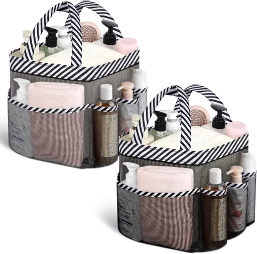 2 Pack Mesh Shower Caddy Portable for College Dorm Room Essentials with 8 Pockets, Hanging Shower Caddy Dorm Basket, Quick Dry Shower Bag for Bathroom