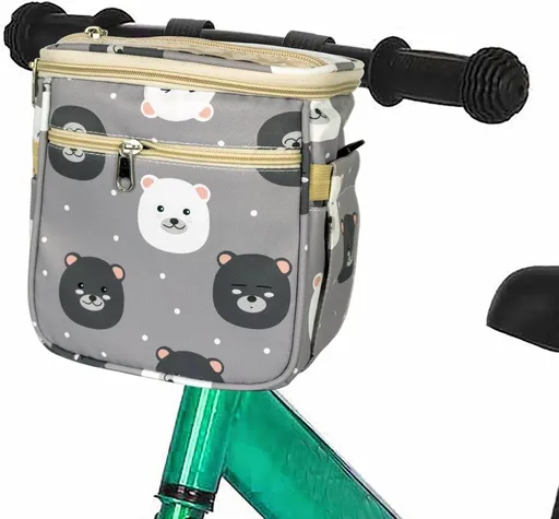 Kids Flower Bear Bike Handlebar Bag, Waterproof Bike Basket with Easy Hook and Loop Installation for Children, 21 x 18 cm