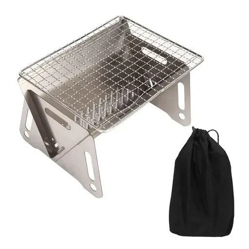1 Piece Foldable Charcoal BBQ Grill, Heat-Resistant Stainless Steel Camping Grill with Ventilation Holes, Silver, 20 x 15 cm