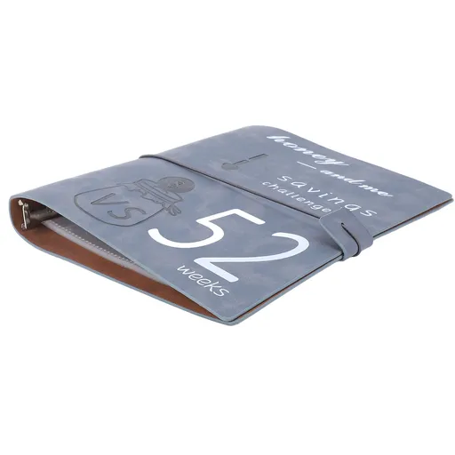 52 Week Money Saving Challenge Book Leather PP Film Reusable Budget Challenge Book Planner with Cash Stuffing Envelopes for Couples Families Gray